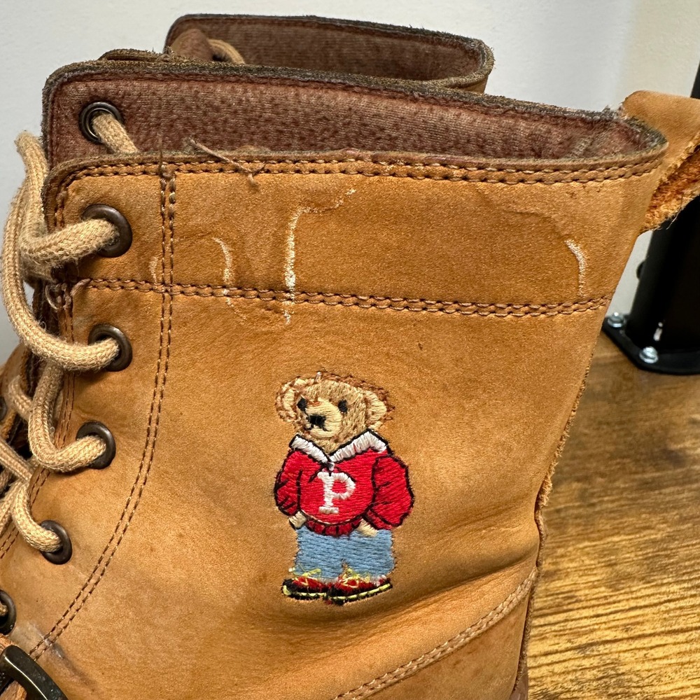 Polo Ralph Lauren Ranger Boots Tan Leather Polo Bear Moc Toe Buckle - Picture 6 of 13